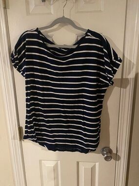 American Living Navy and White Striped Short Sleeve Tee